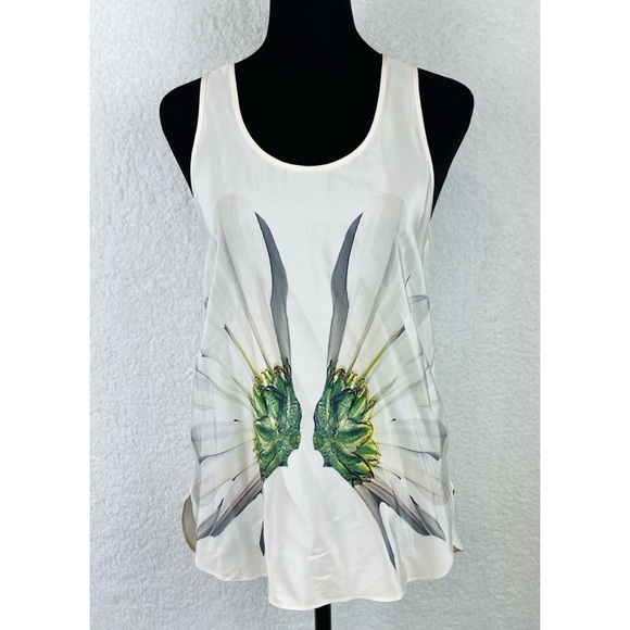 TIBI • White Silk Floral Racerback Tank Top, 0 - Picture 3 of 15